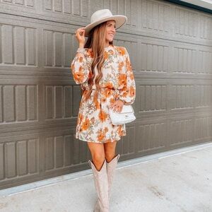 Floral Orange and White Dress